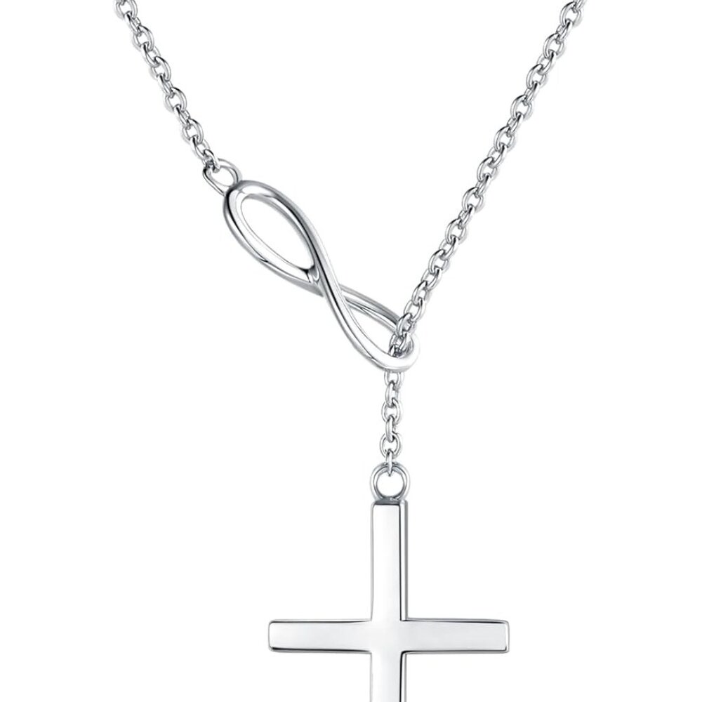 White Gold Plated 925 Sterling Silver High Polished Infinity Cross Pendant Laria